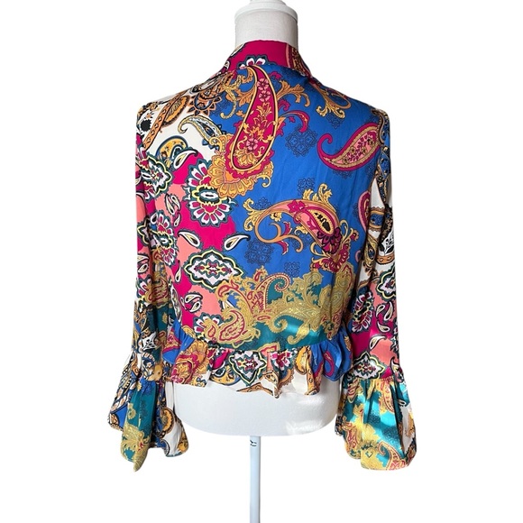 Willow & Root Mixed Paisley Print‎ Chiffon Blouse Bell Sleeves Tie Front Small - Picture 11 of 16